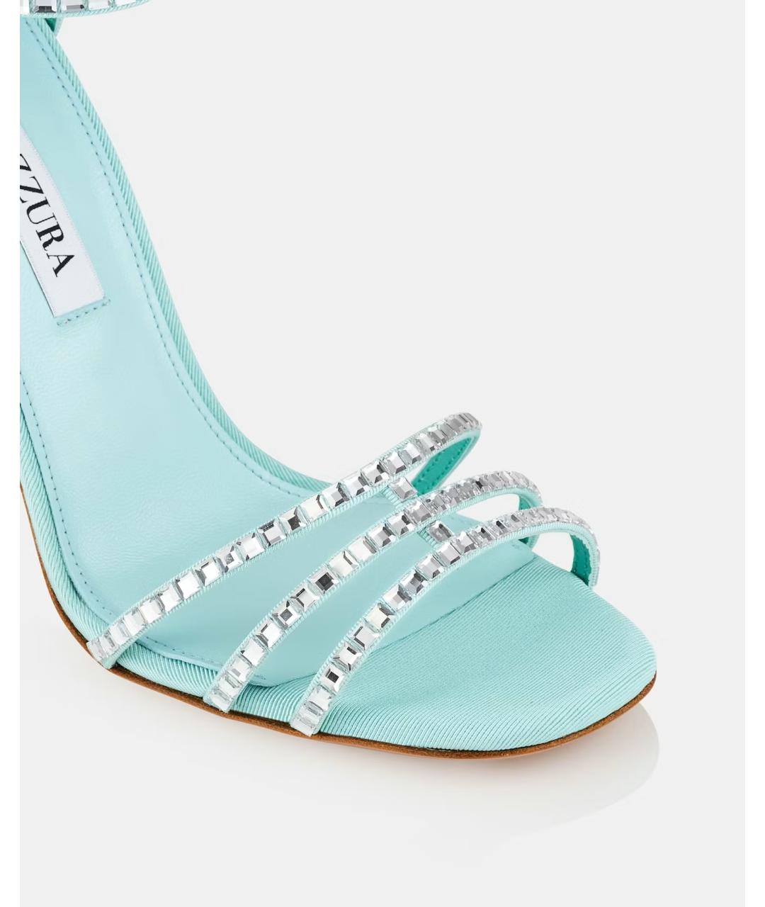 AQUAZZURA Бирюзовые текстильные босоножки, фото 6