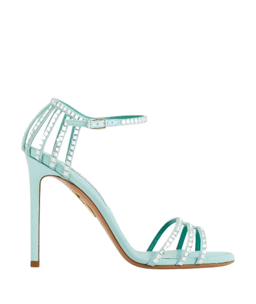 AQUAZZURA Бирюзовые текстильные босоножки, фото 1
