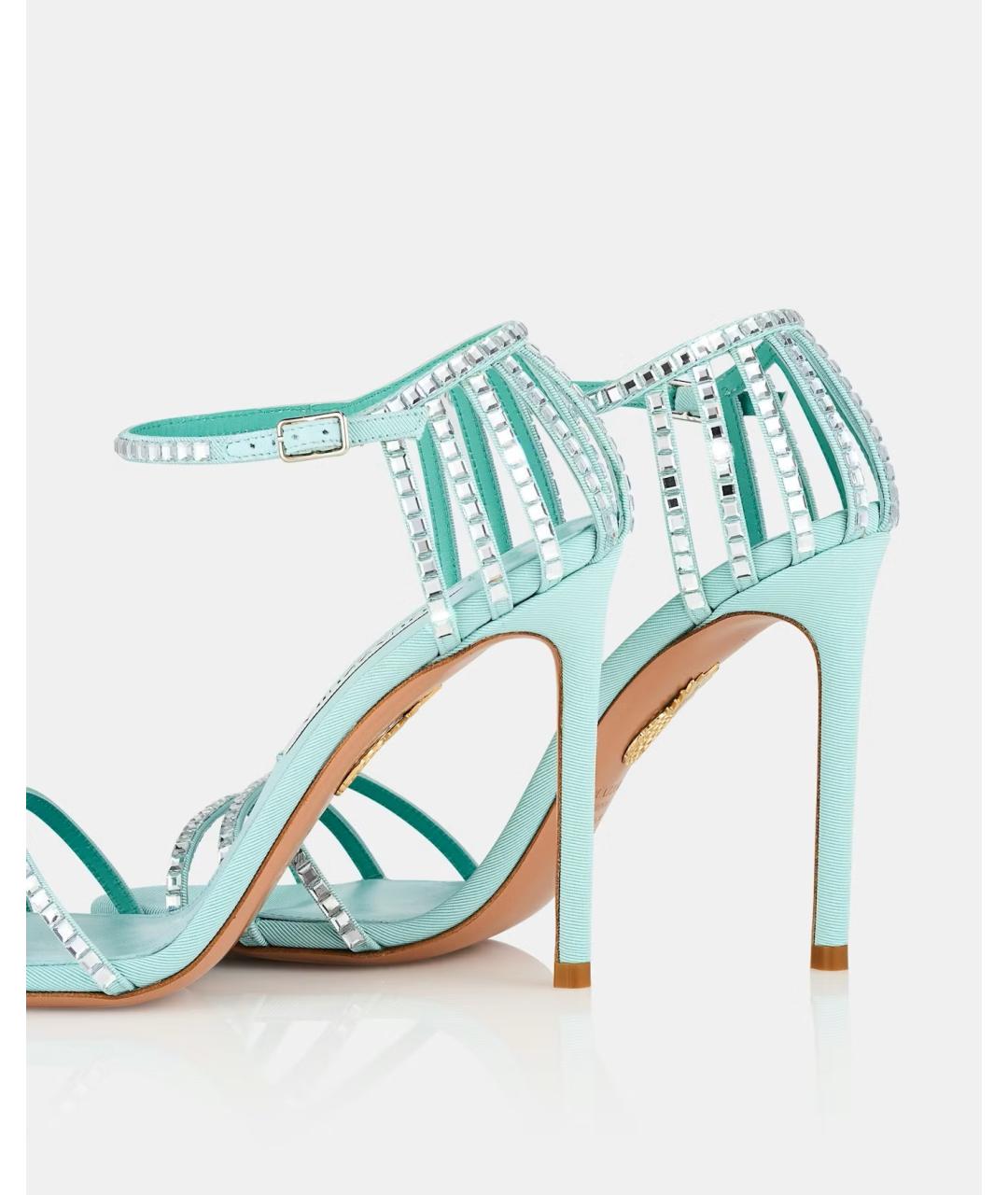 AQUAZZURA Бирюзовые текстильные босоножки, фото 4