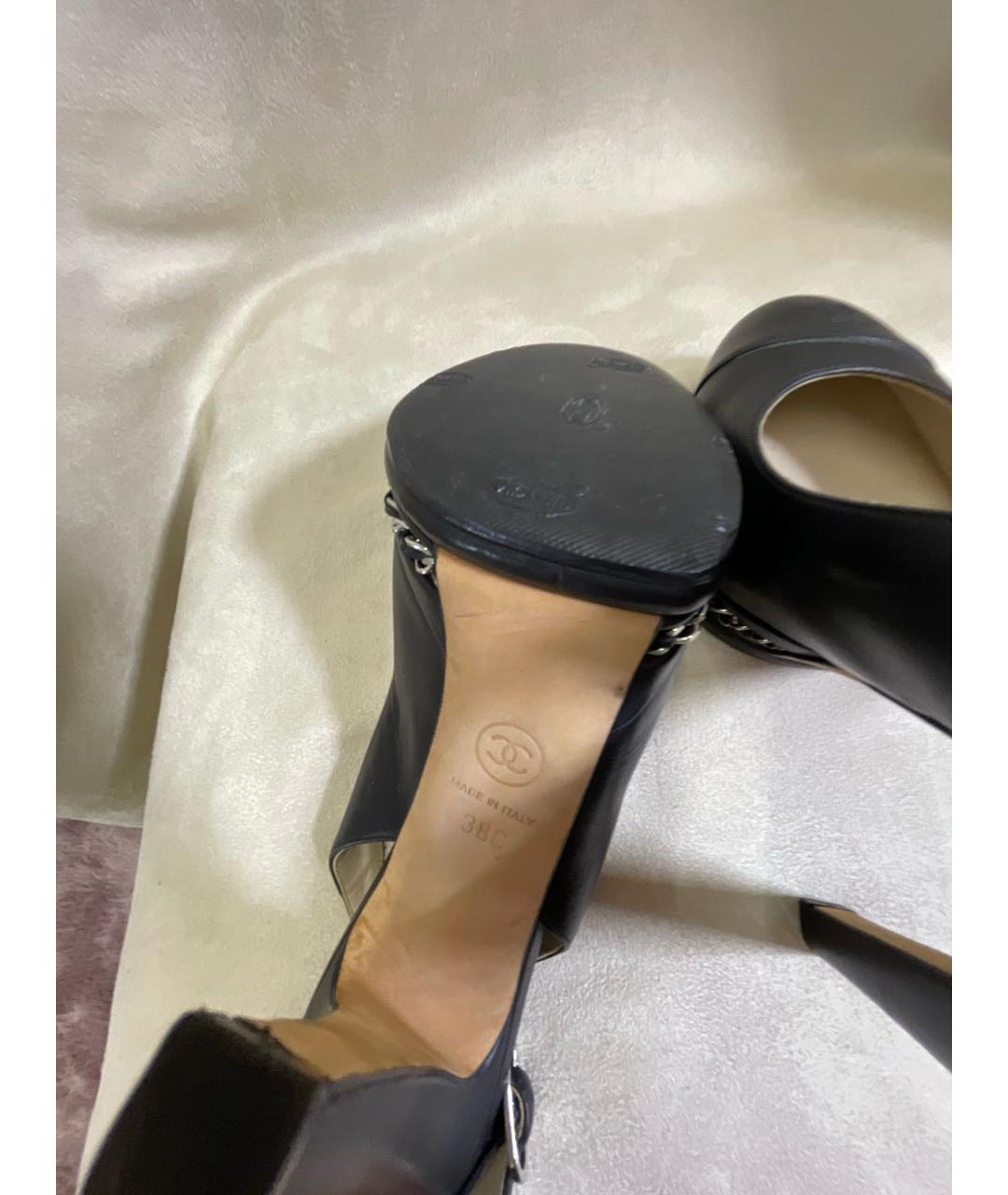 CHANEL Черные кожаные босоножки, фото 5