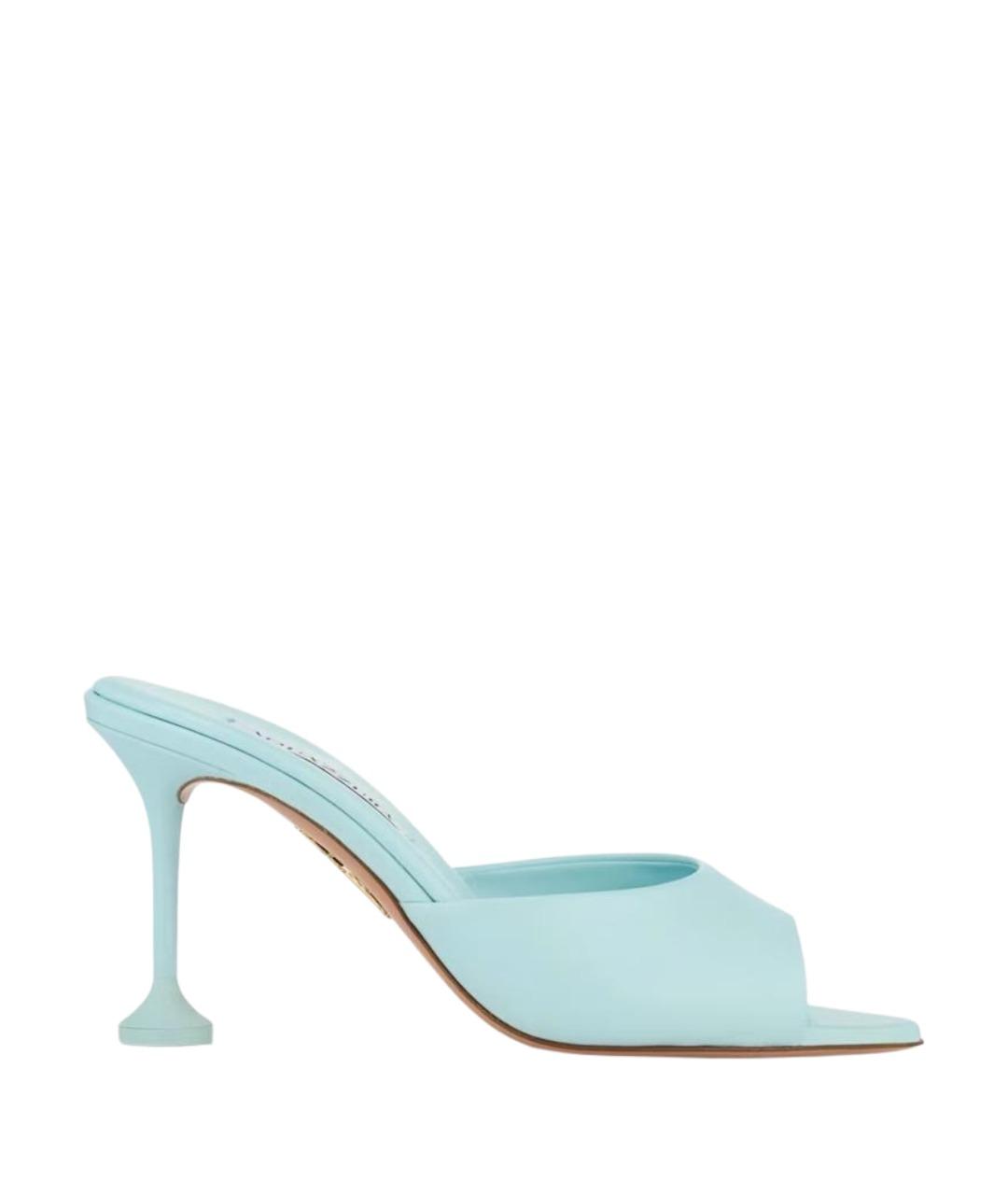 AQUAZZURA Бирюзовые кожаные мюли, фото 1