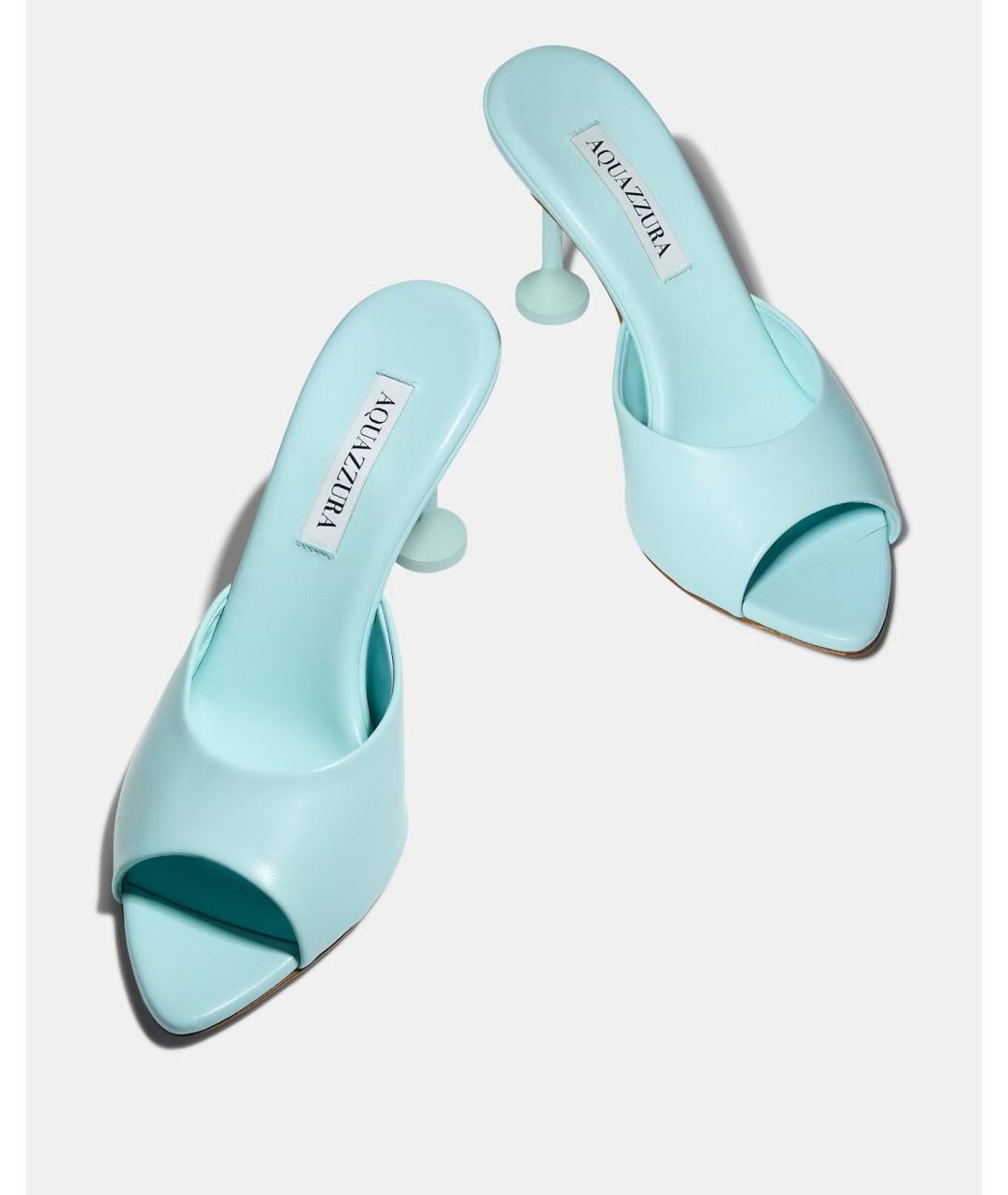 AQUAZZURA Бирюзовые кожаные мюли, фото 3