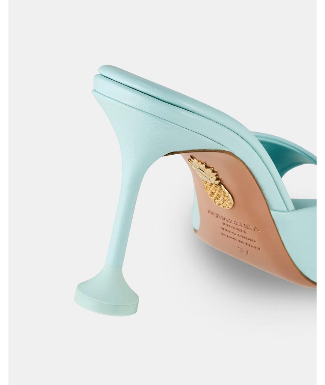 AQUAZZURA Бирюзовые кожаные мюли, фото 4