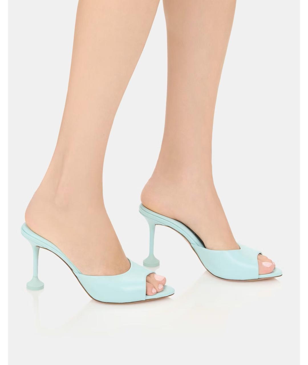 AQUAZZURA Бирюзовые кожаные мюли, фото 5