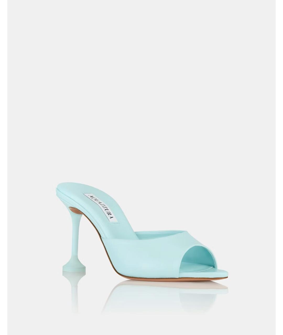 AQUAZZURA Бирюзовые кожаные мюли, фото 2