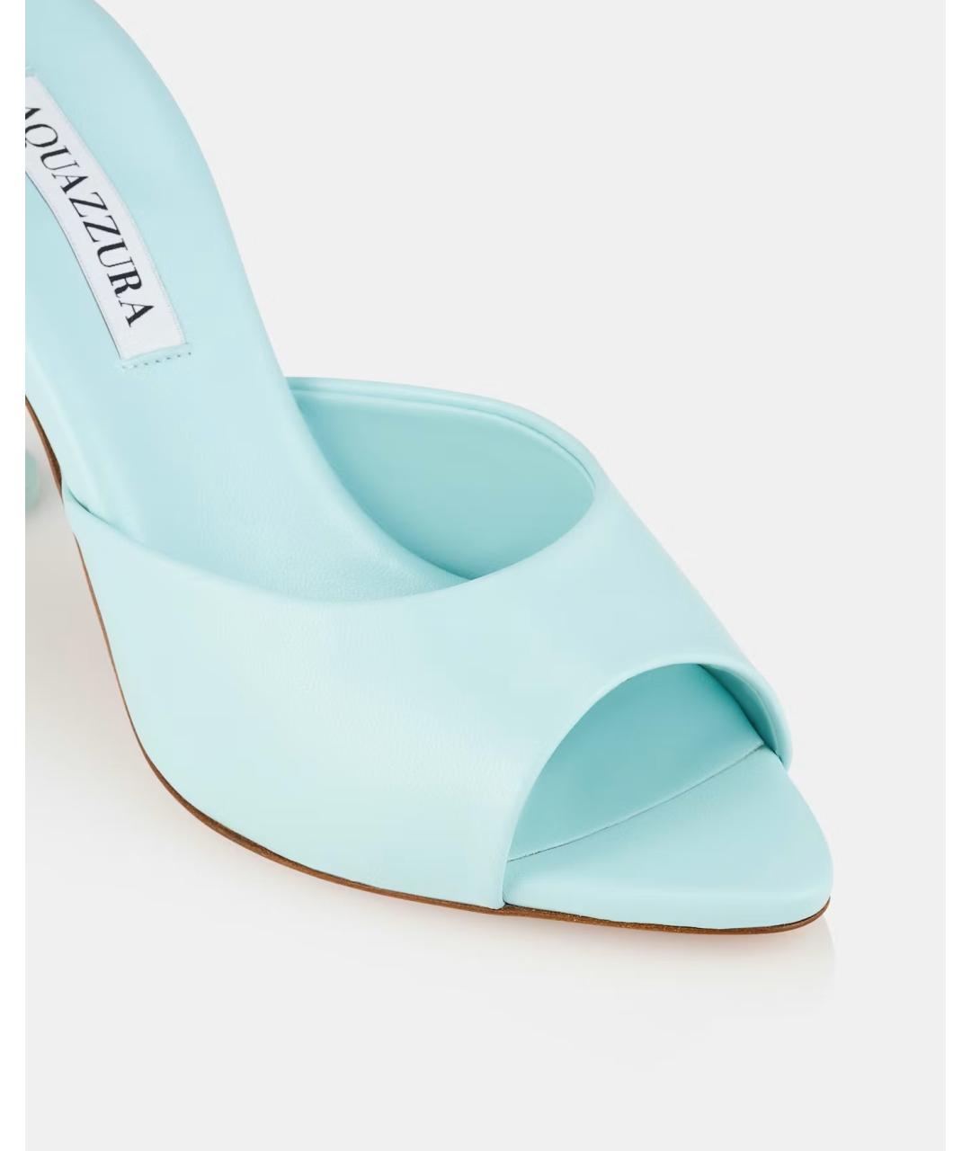 AQUAZZURA Бирюзовые кожаные мюли, фото 6