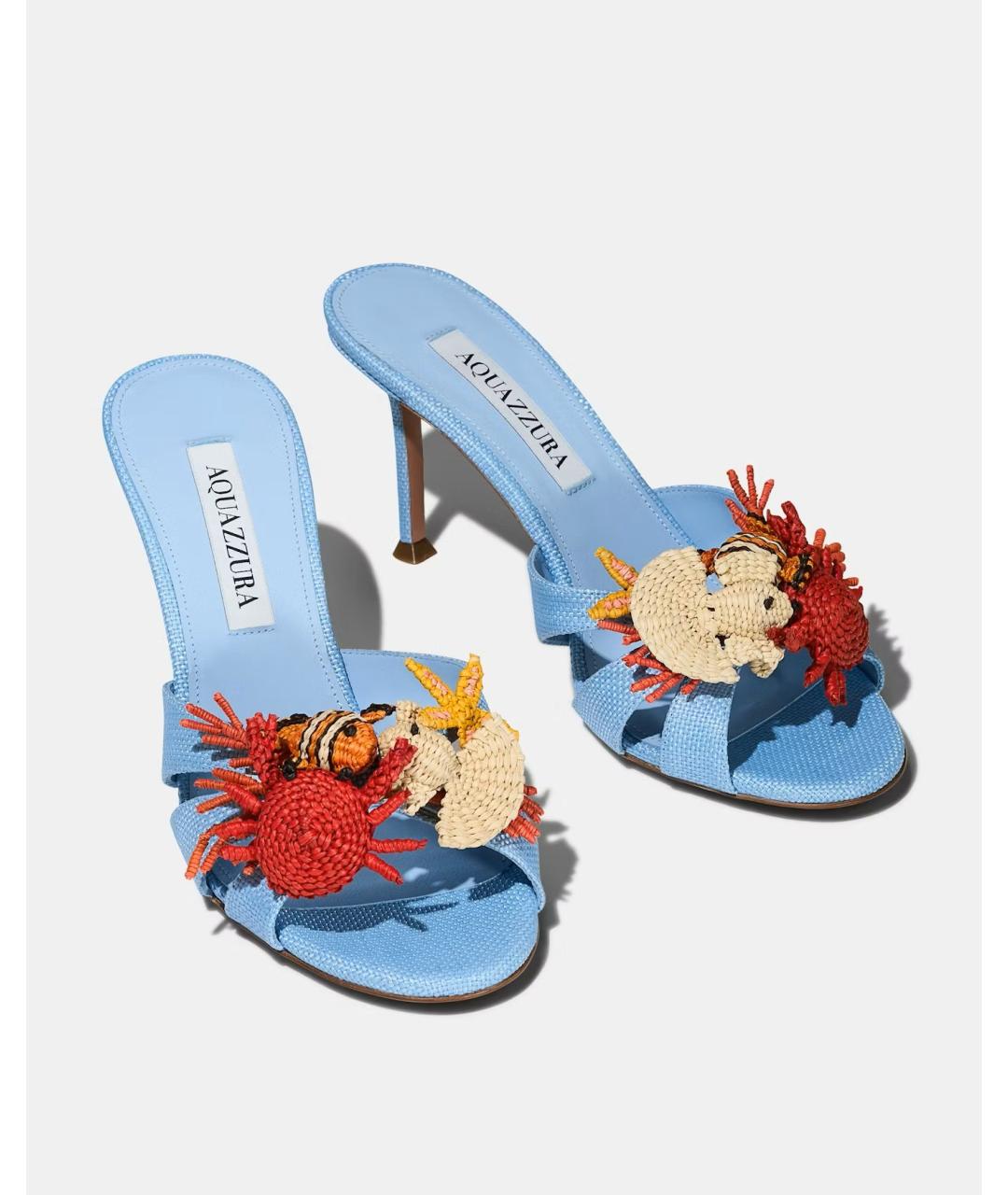 AQUAZZURA Голубые текстильные мюли, фото 3