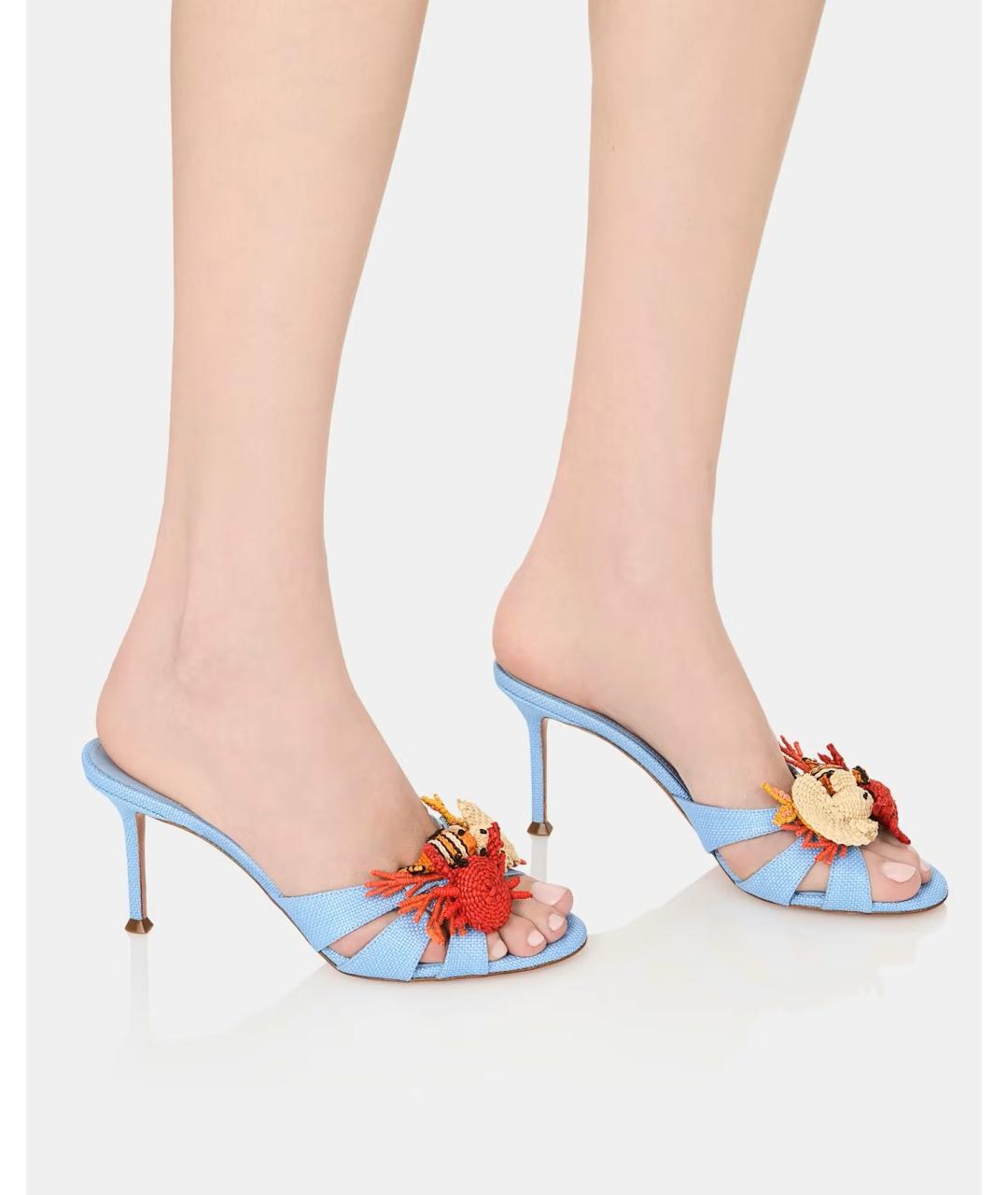 AQUAZZURA Голубые текстильные мюли, фото 5