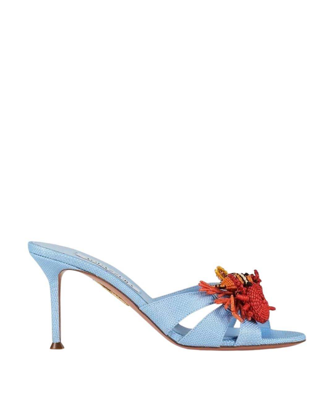 AQUAZZURA Голубые текстильные мюли, фото 1