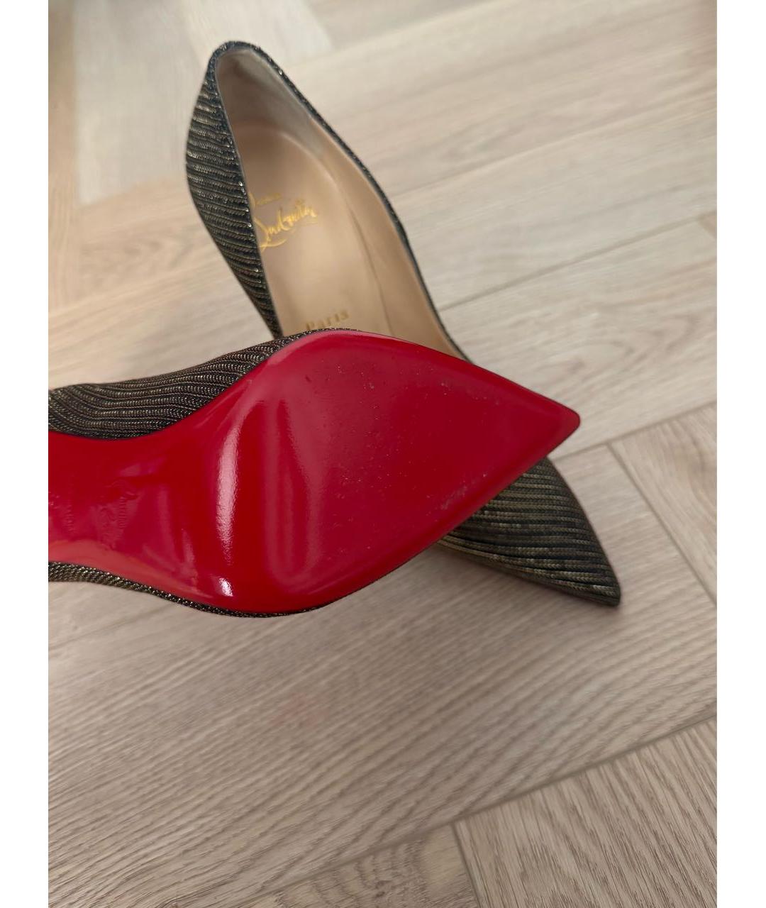 CHRISTIAN LOUBOUTIN Золотые текстильные туфли, фото 5