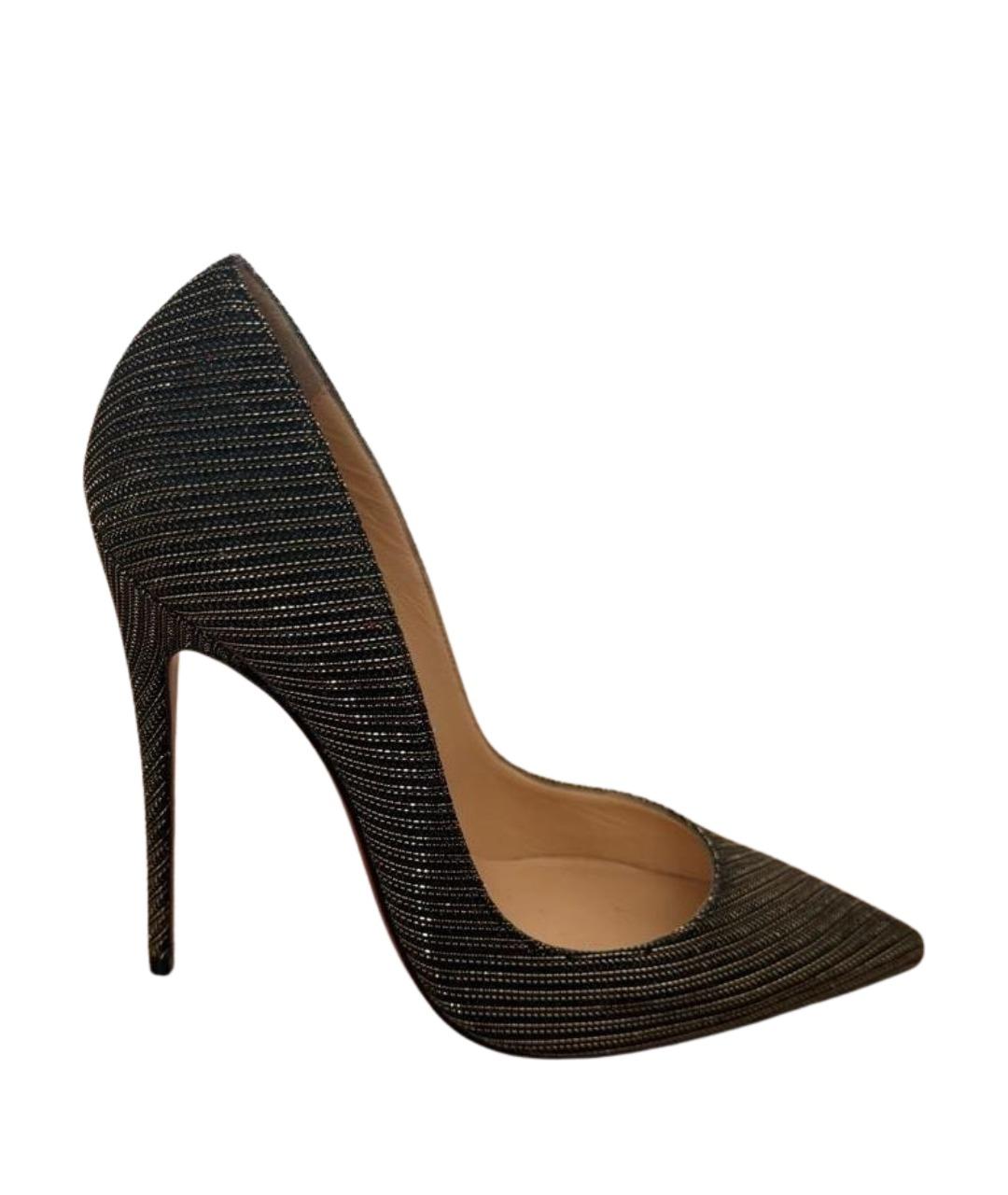CHRISTIAN LOUBOUTIN Золотые текстильные туфли, фото 9