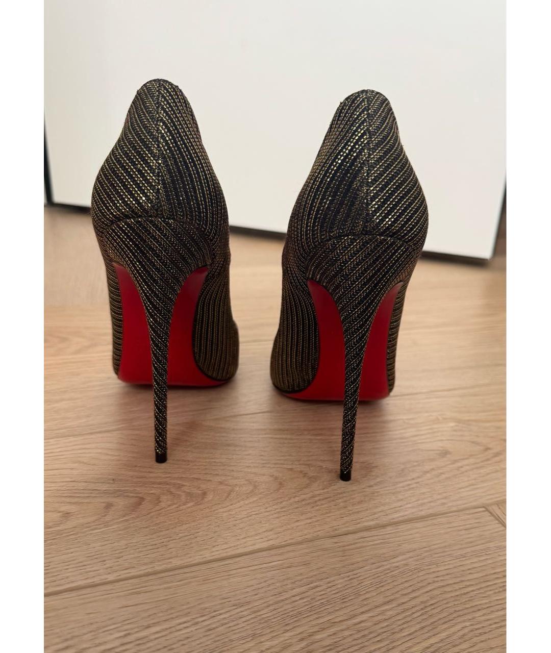 CHRISTIAN LOUBOUTIN Золотые текстильные туфли, фото 4