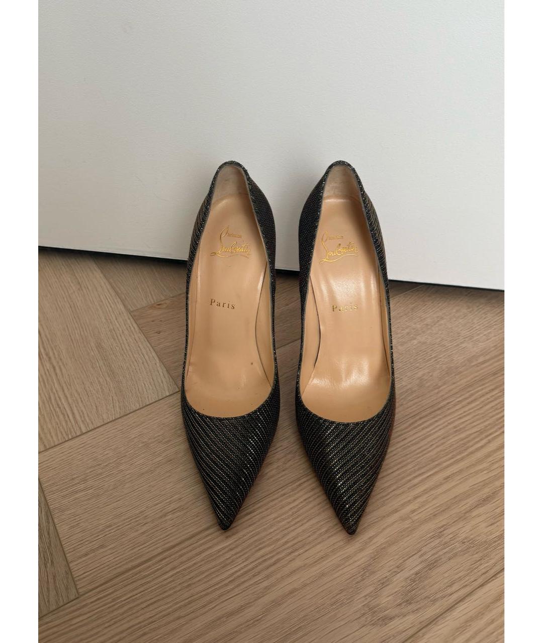 CHRISTIAN LOUBOUTIN Золотые текстильные туфли, фото 2