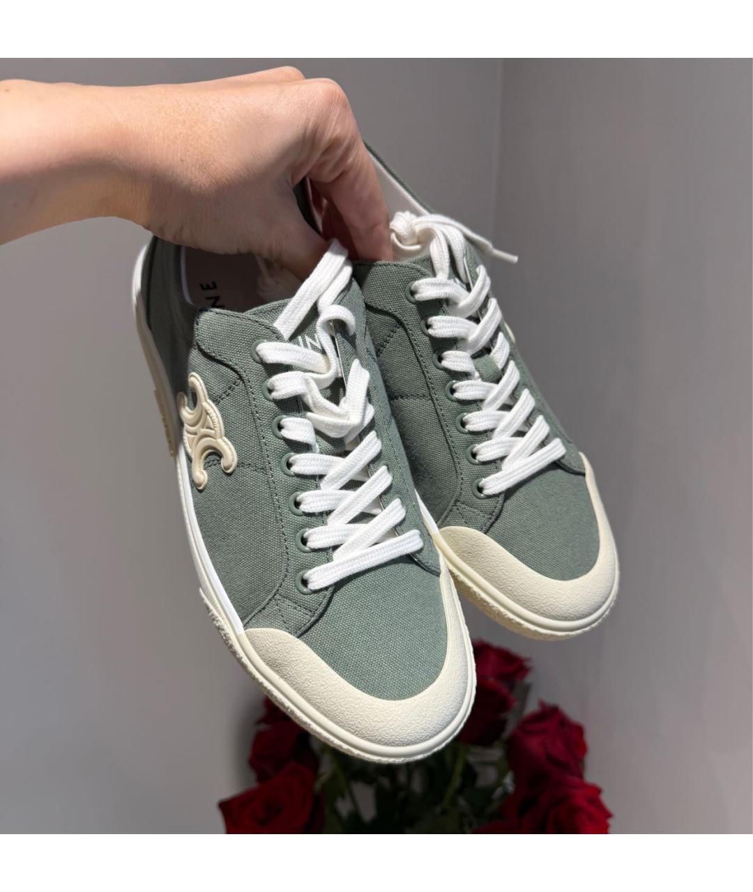 CELINE Бирюзовые текстильные кеды, фото 4