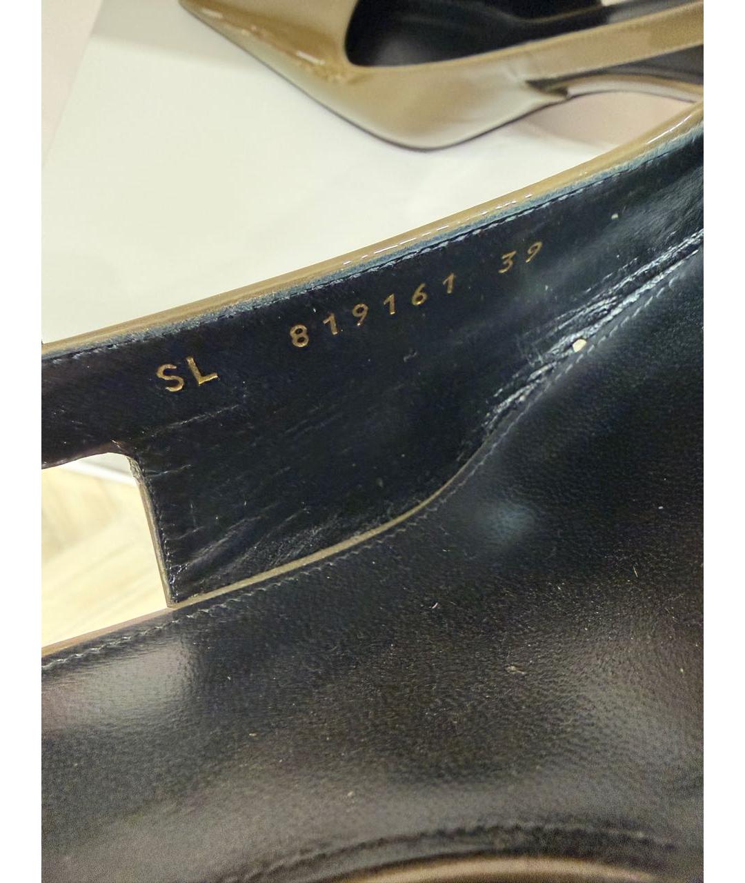 SAINT LAURENT Хаки лодочки на низком каблуке из лакированной кожи, фото 5