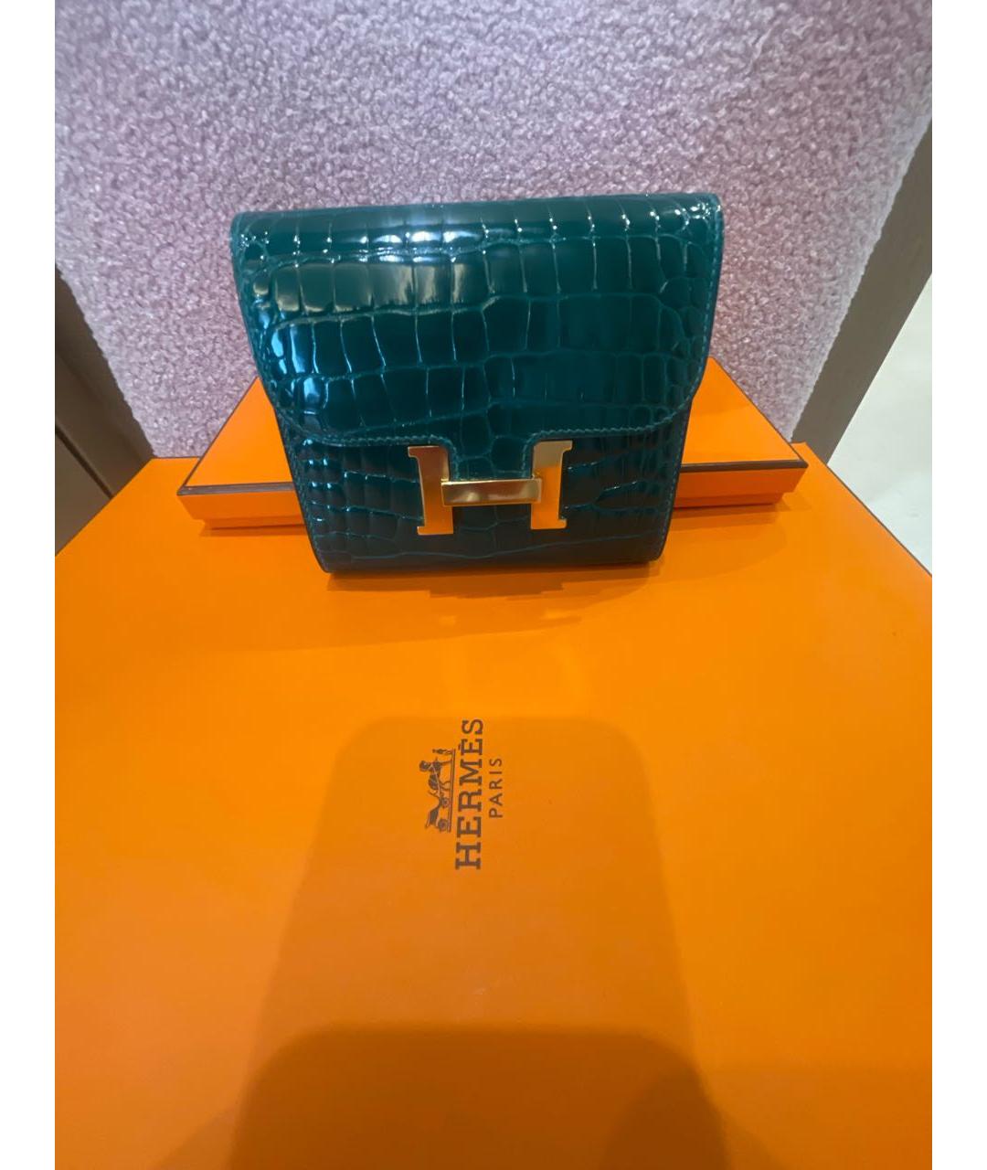 HERMES Зеленый кошелек из экзотической кожи, фото 5