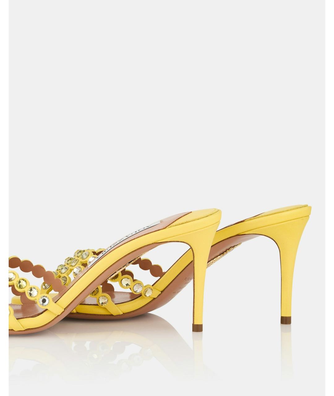 AQUAZZURA Желтые кожаные мюли, фото 5