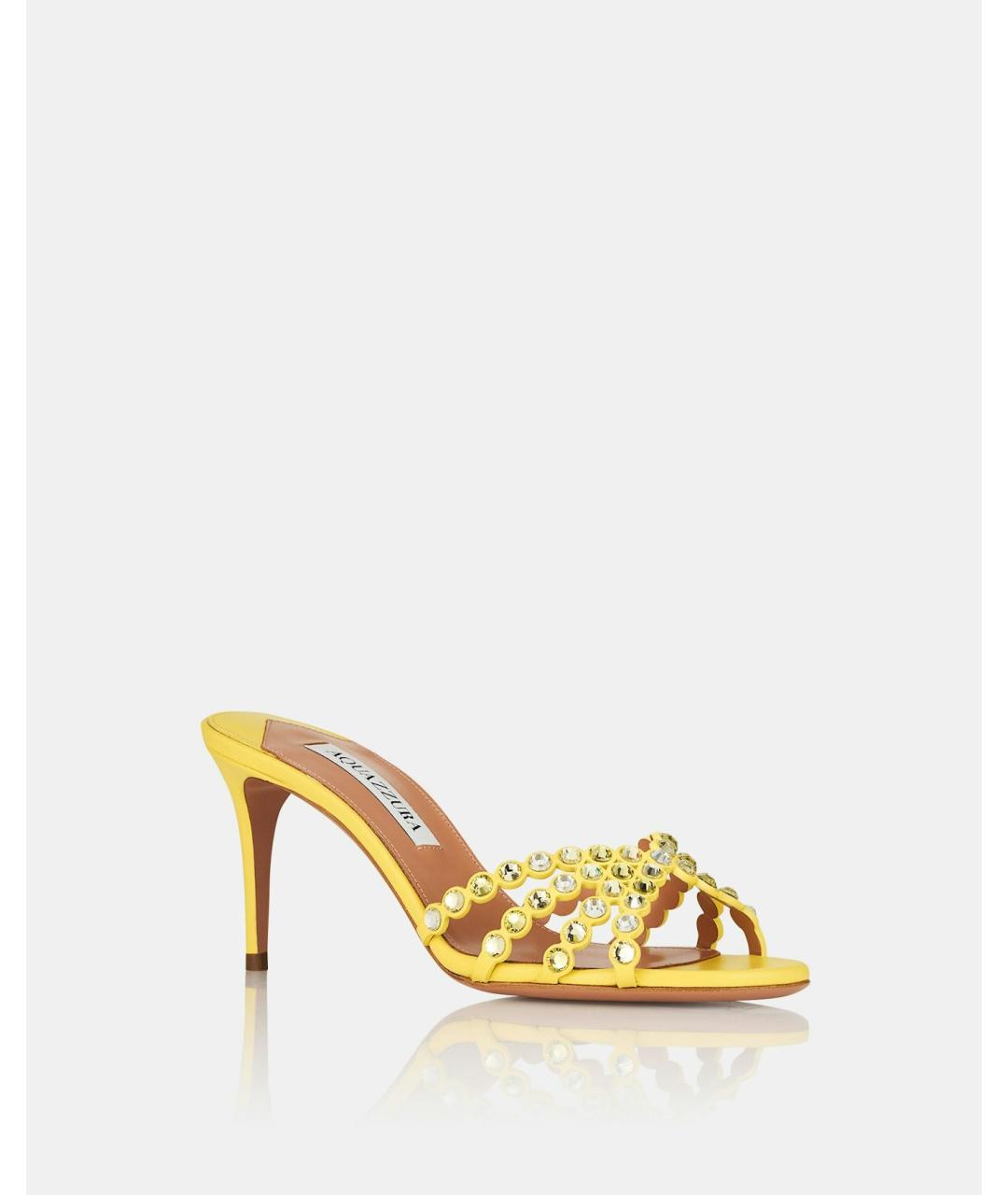AQUAZZURA Желтые кожаные мюли, фото 2