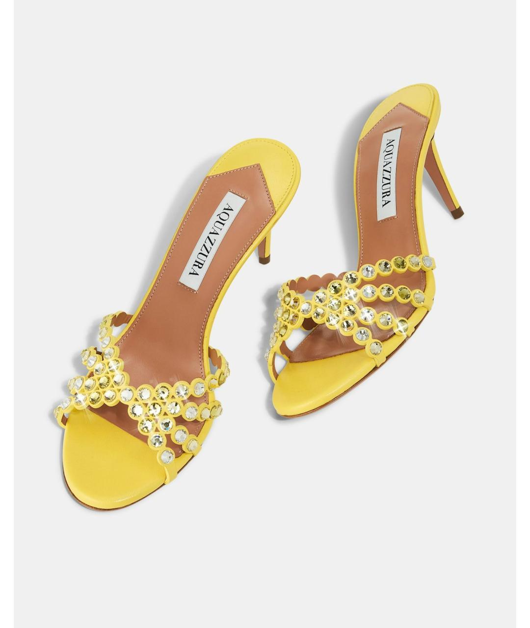 AQUAZZURA Желтые кожаные мюли, фото 6