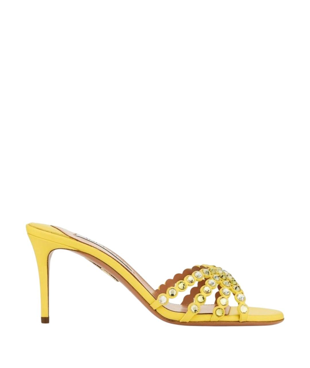 AQUAZZURA Желтые кожаные мюли, фото 1