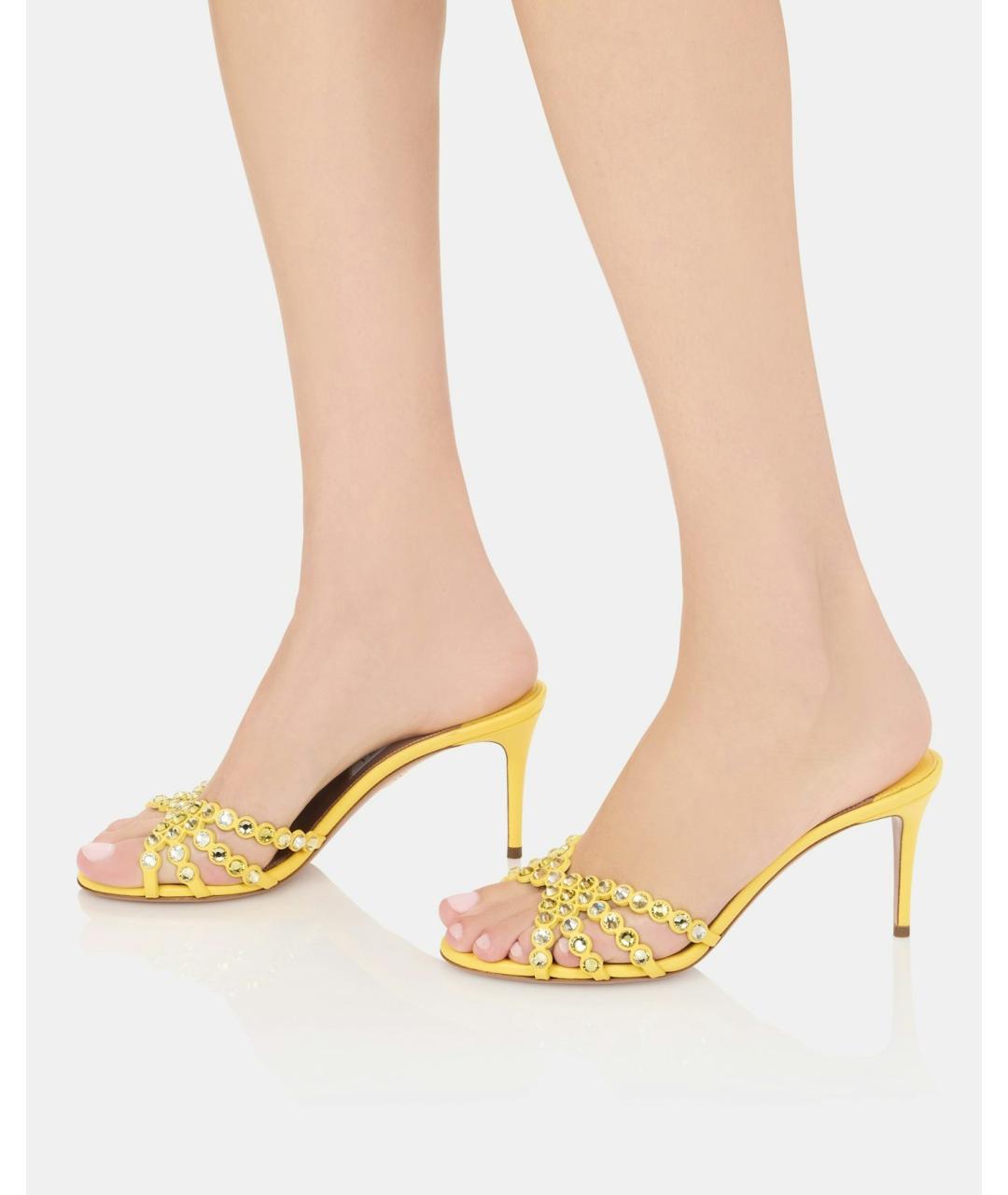 AQUAZZURA Желтые кожаные мюли, фото 4