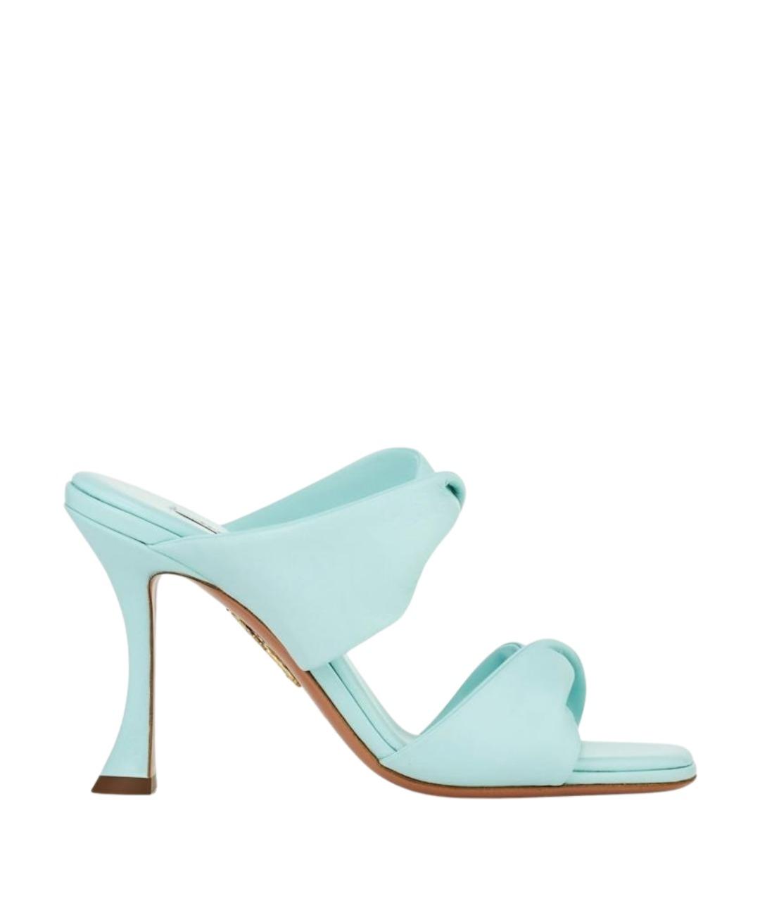 AQUAZZURA Бирюзовые кожаные мюли, фото 1