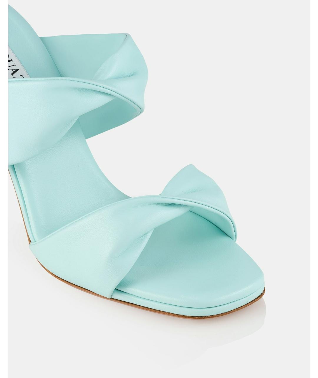 AQUAZZURA Бирюзовые кожаные мюли, фото 2