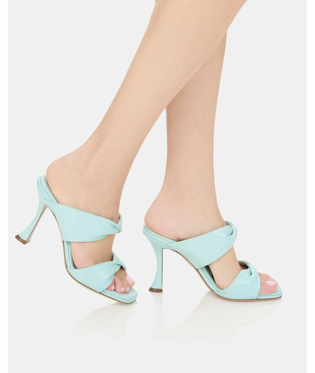 AQUAZZURA Бирюзовые кожаные мюли, фото 3