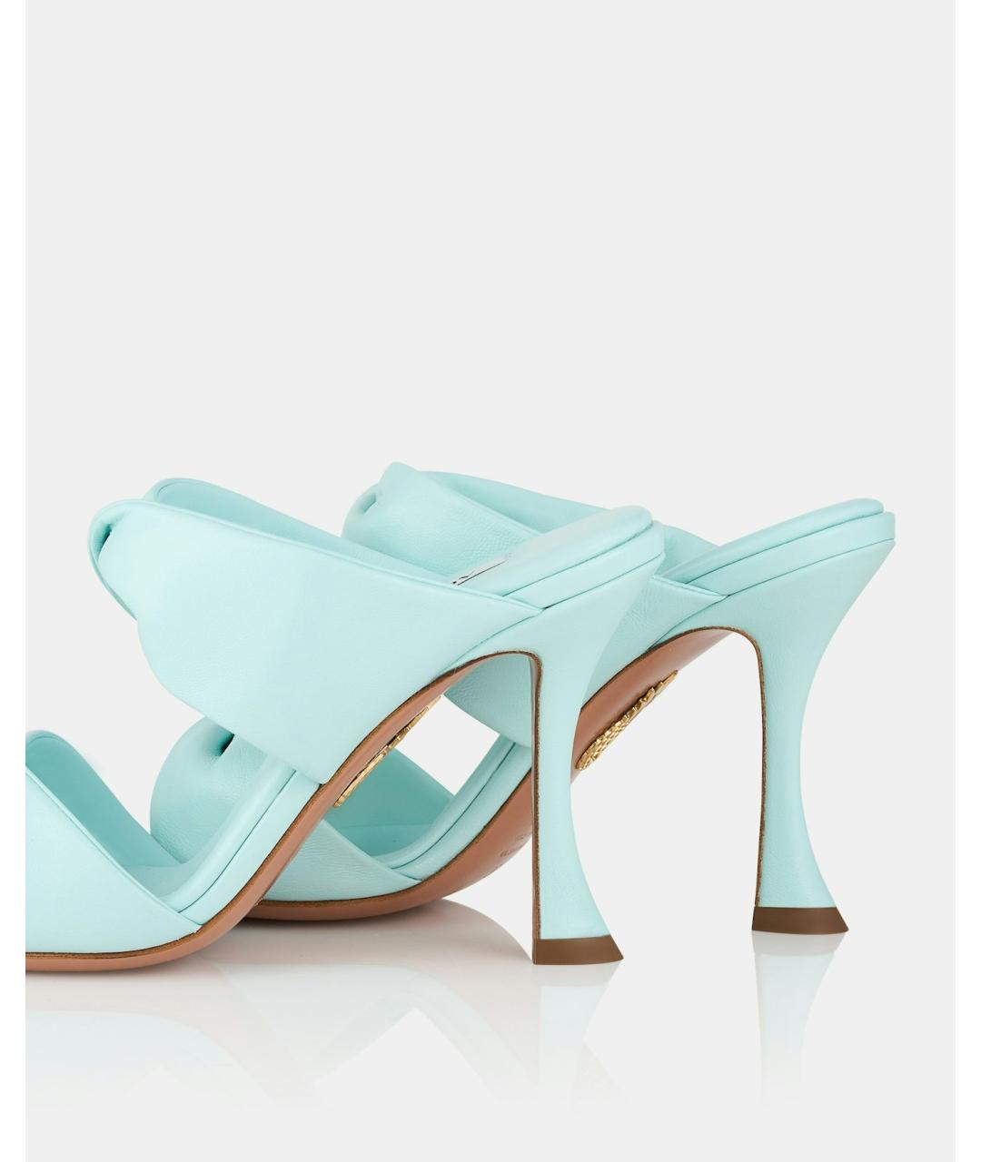 AQUAZZURA Бирюзовые кожаные мюли, фото 4