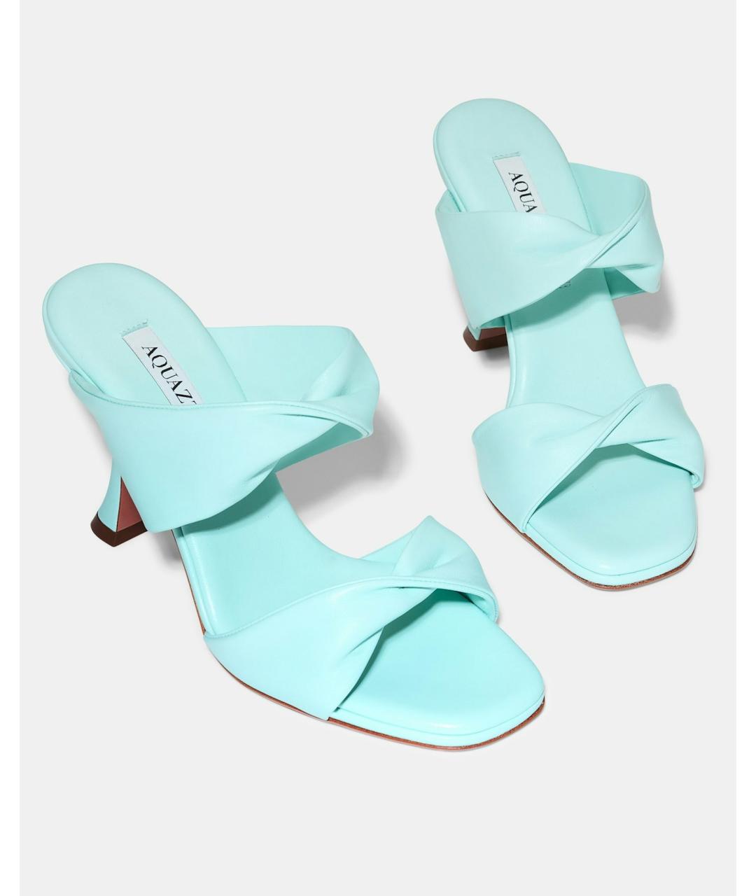 AQUAZZURA Бирюзовые кожаные мюли, фото 5