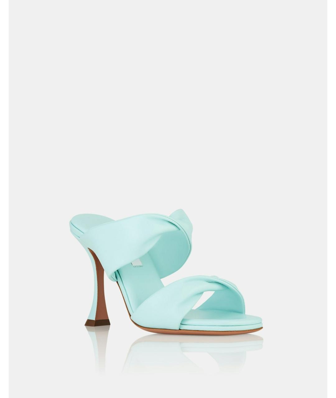 AQUAZZURA Бирюзовые кожаные мюли, фото 6