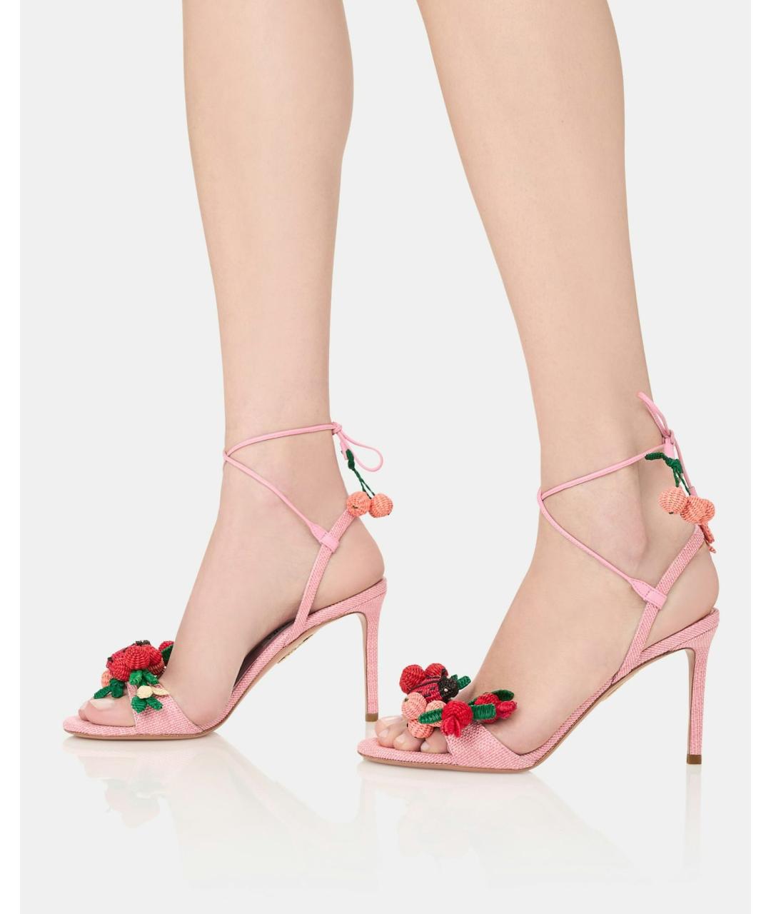 AQUAZZURA Розовые текстильные босоножки, фото 3