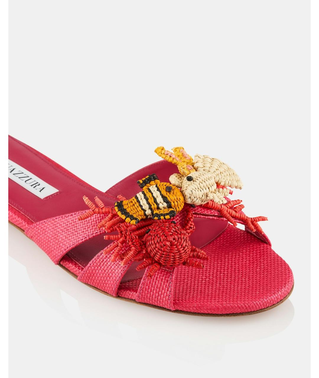 AQUAZZURA Коралловые текстильные шлепанцы, фото 2