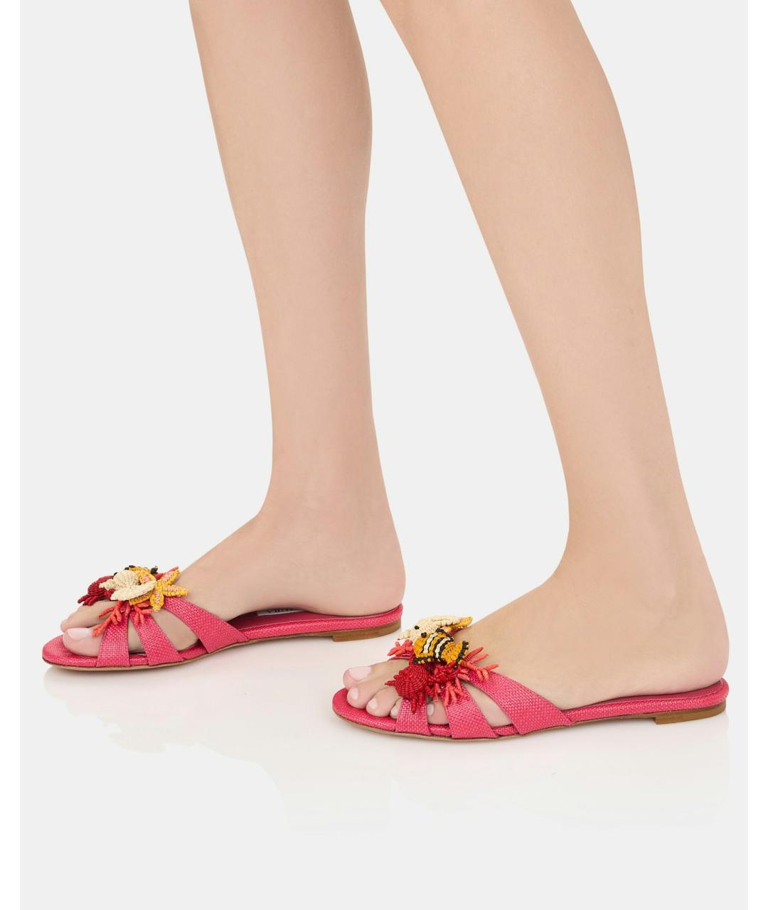 AQUAZZURA Коралловые текстильные шлепанцы, фото 3