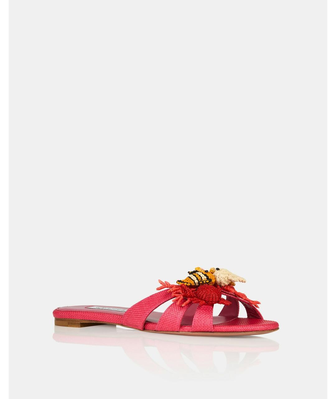 AQUAZZURA Коралловые текстильные шлепанцы, фото 6