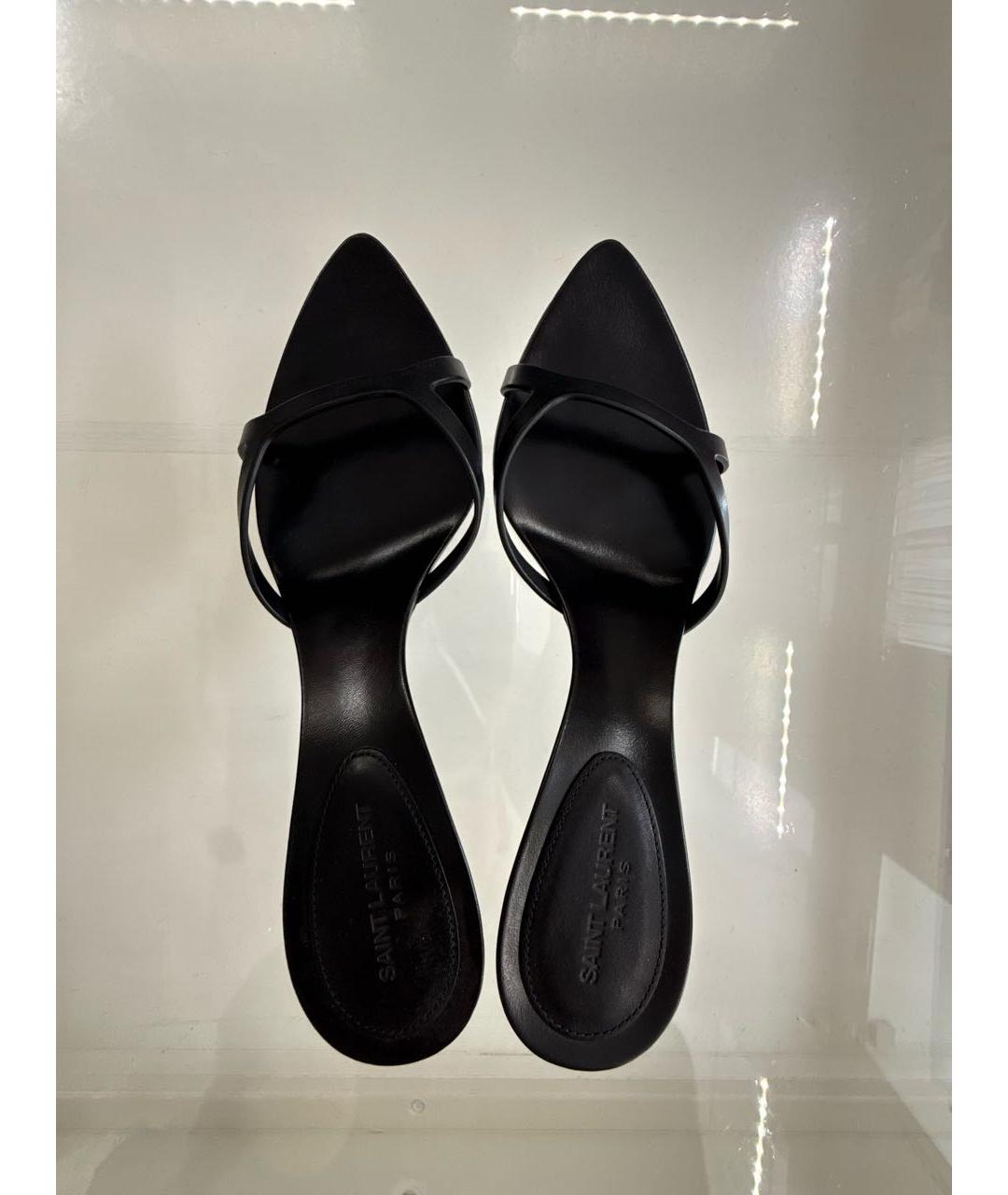 SAINT LAURENT Черные кожаные сабо, фото 3