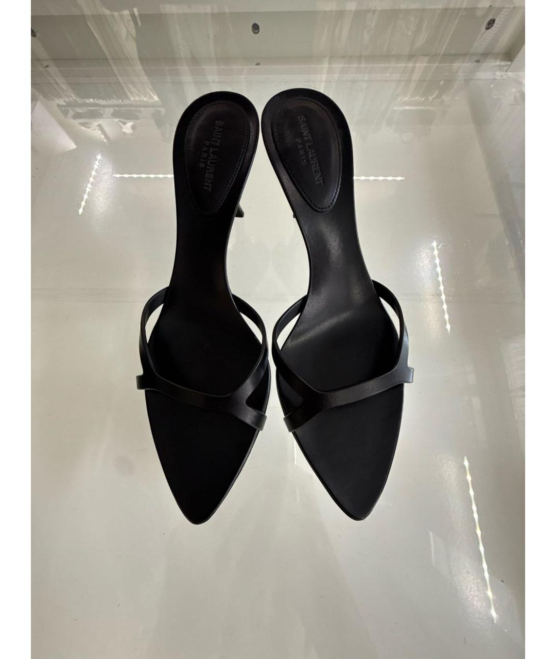 SAINT LAURENT Черные кожаные сабо, фото 2