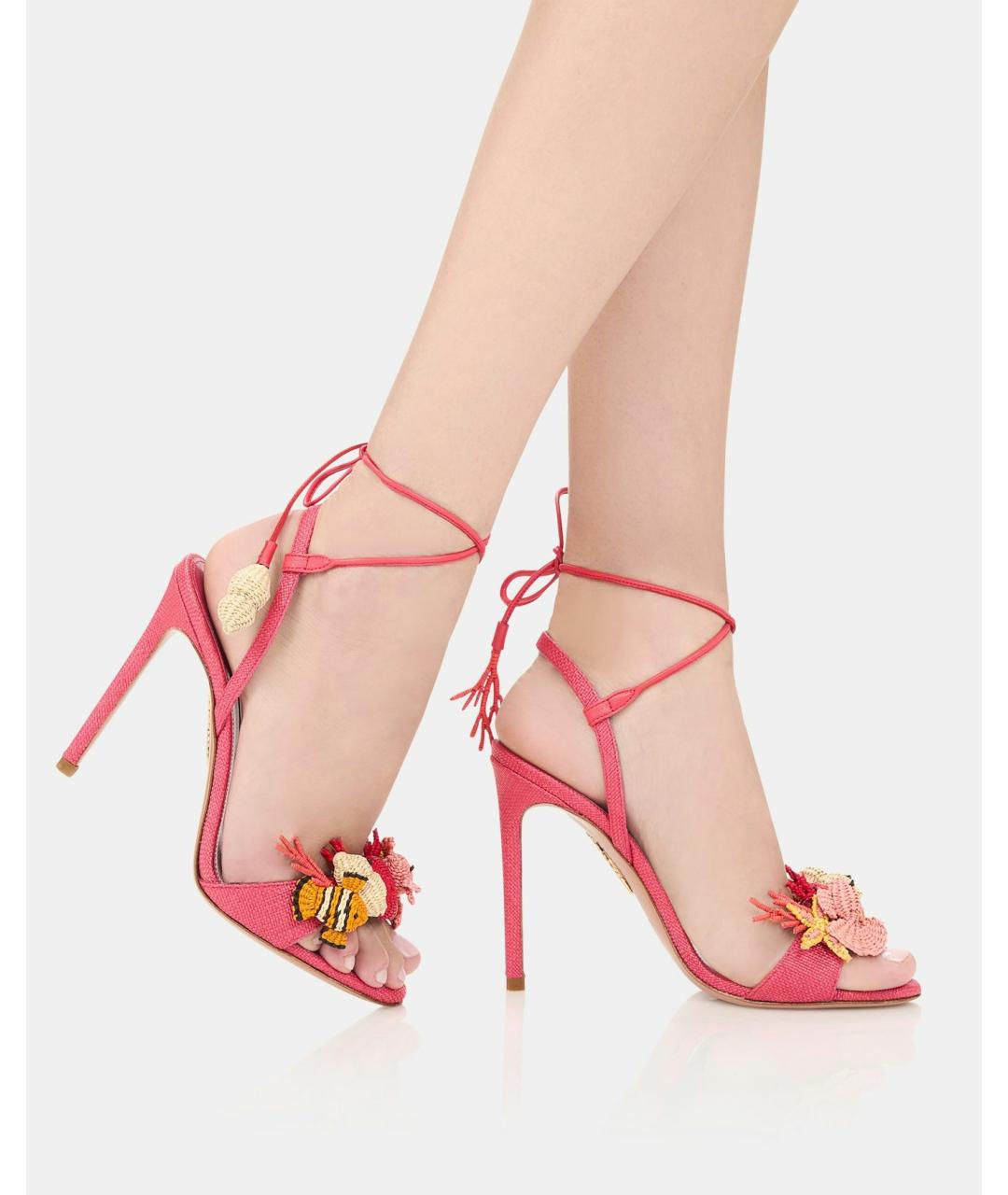AQUAZZURA Коралловые текстильные босоножки, фото 4