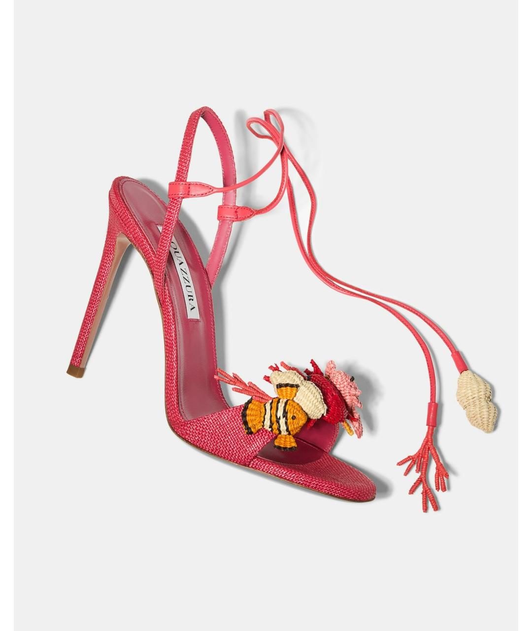 AQUAZZURA Коралловые текстильные босоножки, фото 2