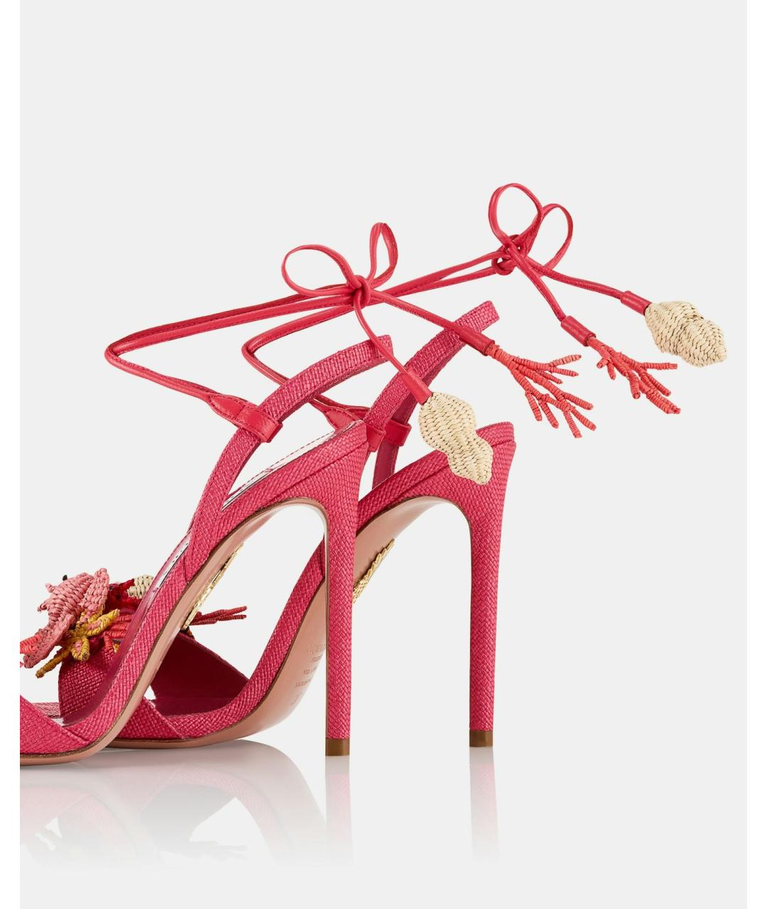 AQUAZZURA Коралловые текстильные босоножки, фото 3