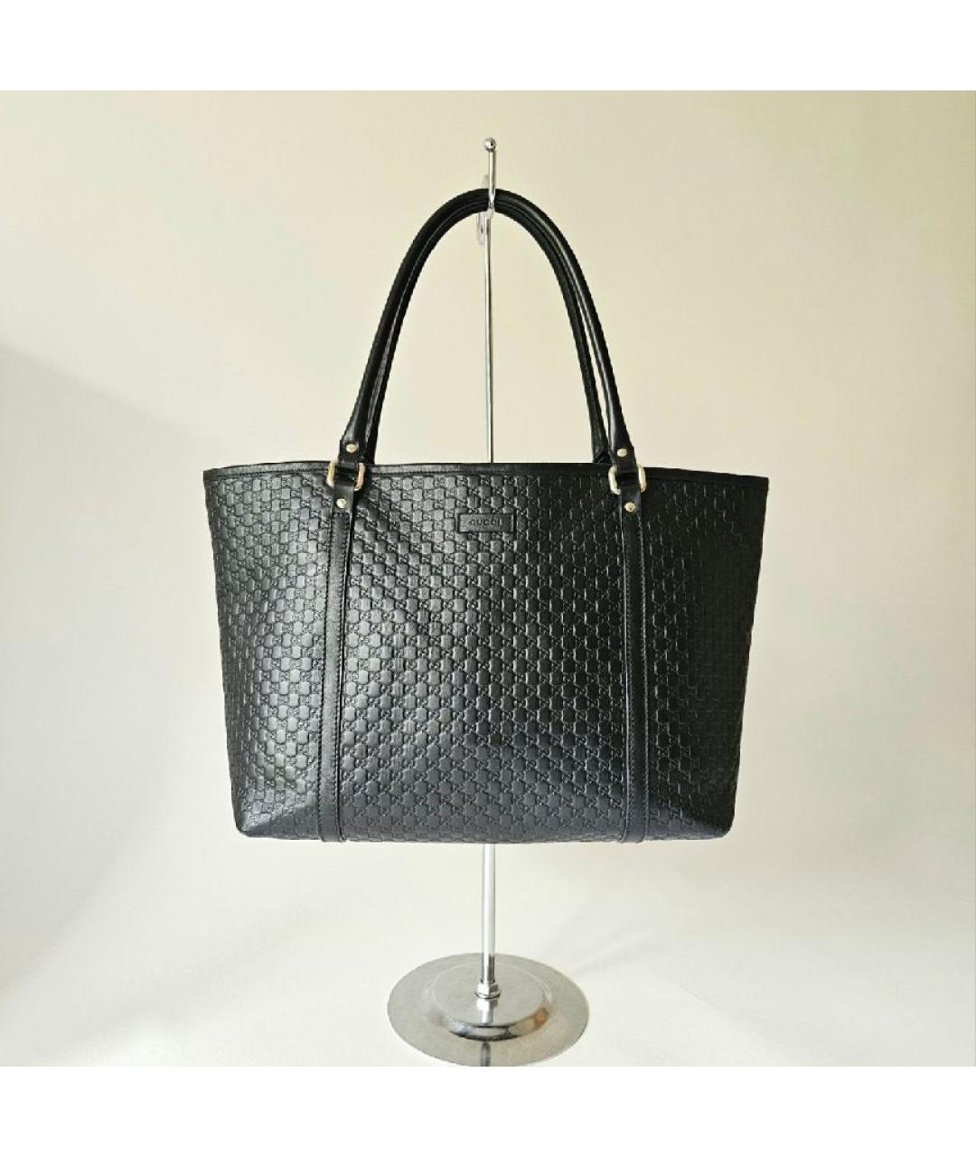 GUCCI Черная кожаная сумка тоут, фото 9