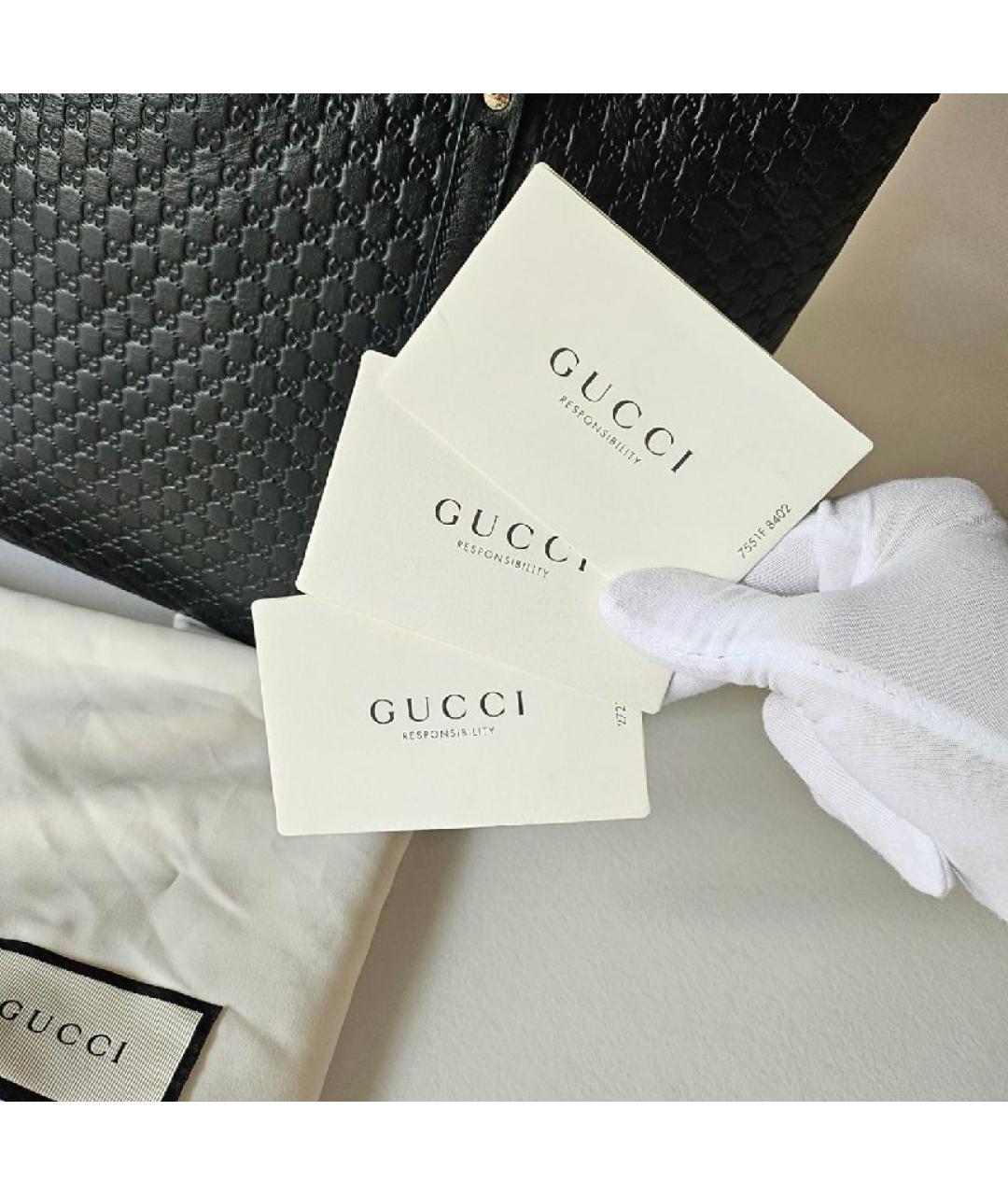 GUCCI Черная кожаная сумка тоут, фото 6