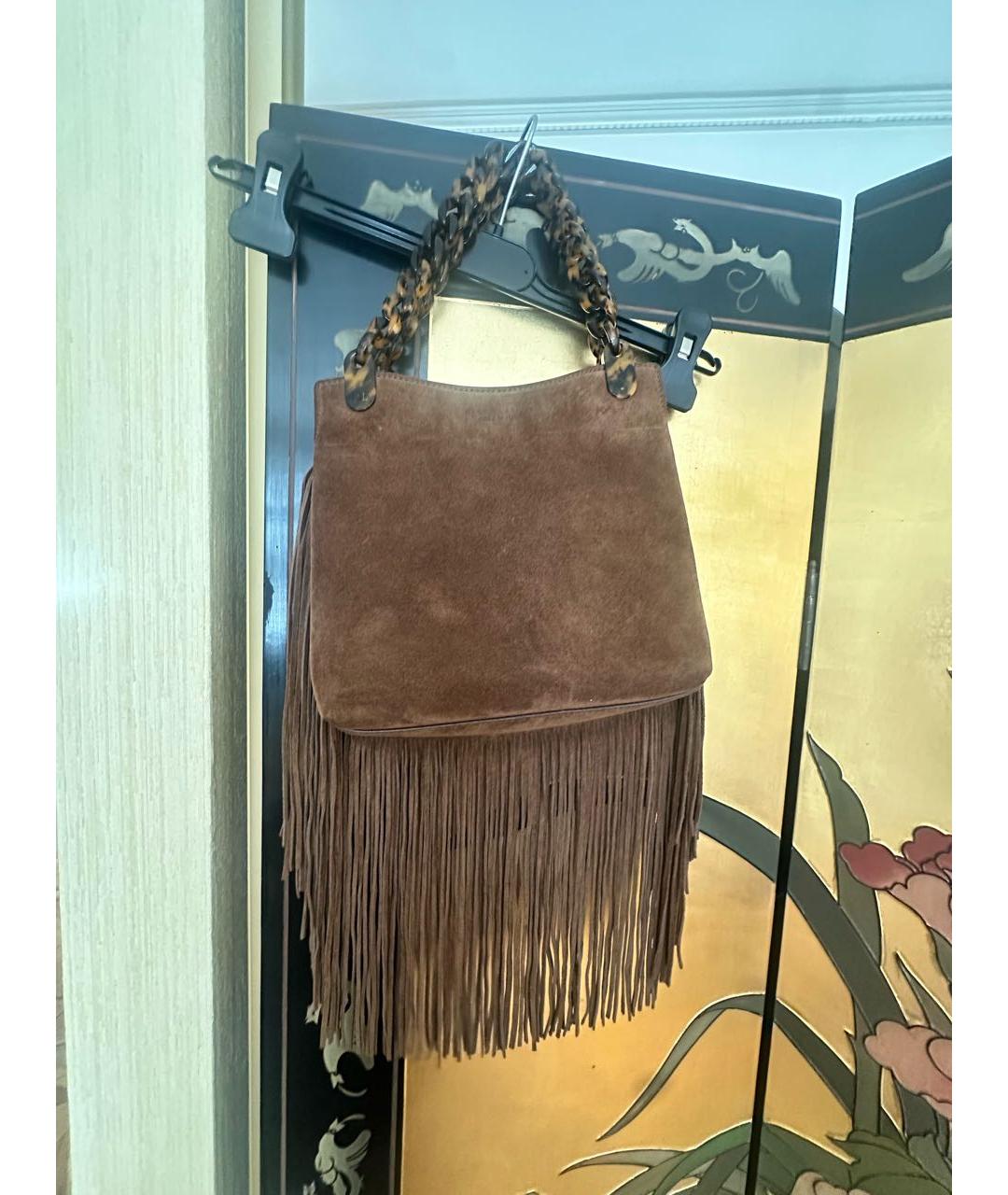 RALPH LAUREN Коричневая замшевая сумка с короткими ручками, фото 3