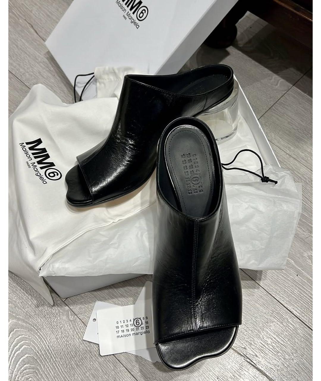 MM6 MAISON MARGIELA Черные кожаные сабо, фото 8