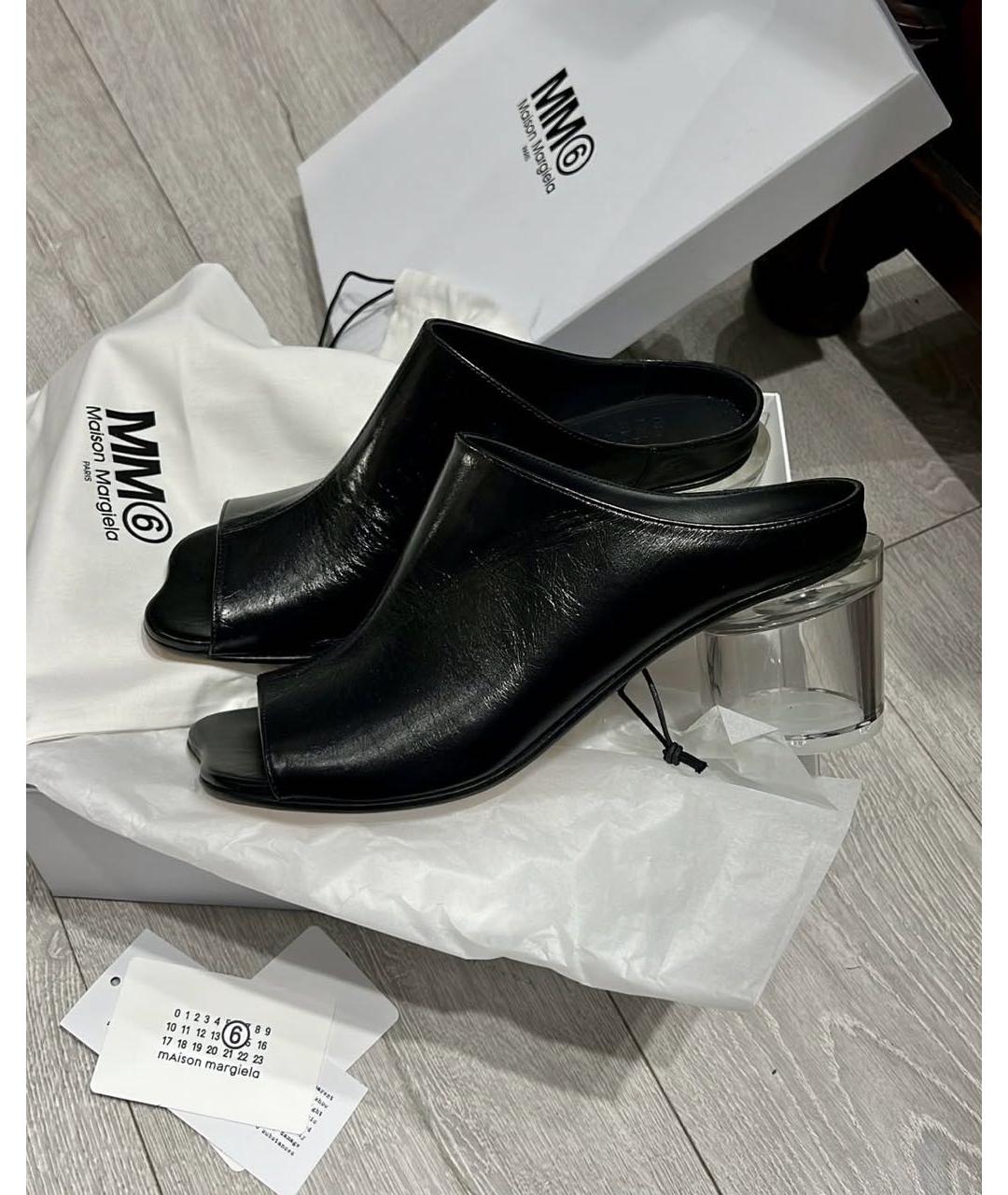 MM6 MAISON MARGIELA Черные кожаные сабо, фото 5