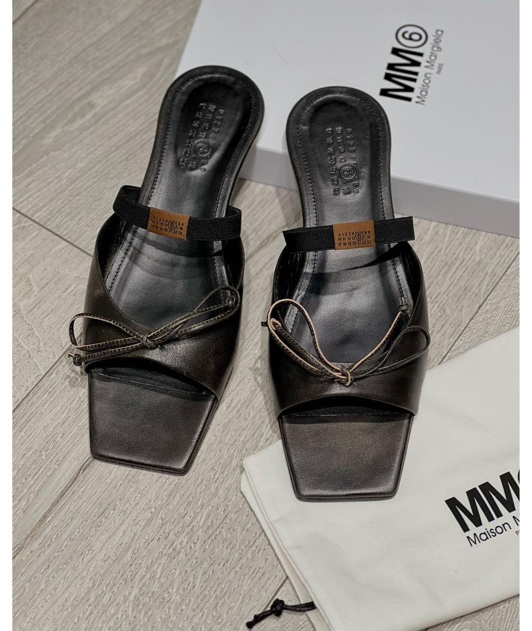 MM6 MAISON MARGIELA Черные кожаные сабо, фото 2
