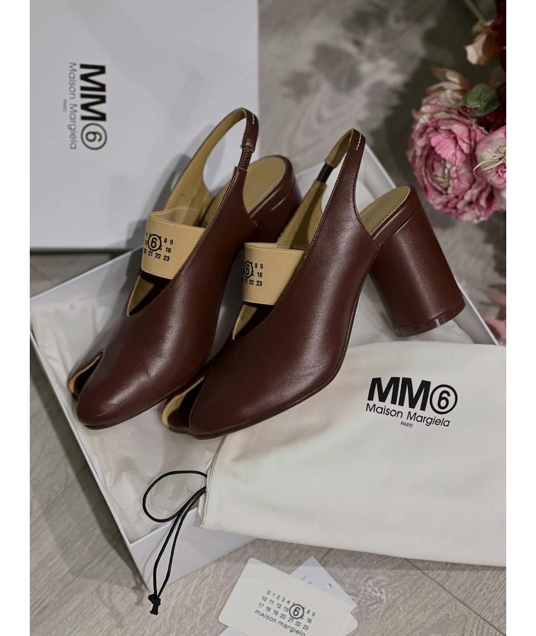 MM6 MAISON MARGIELA Коричневые кожаные босоножки, фото 3