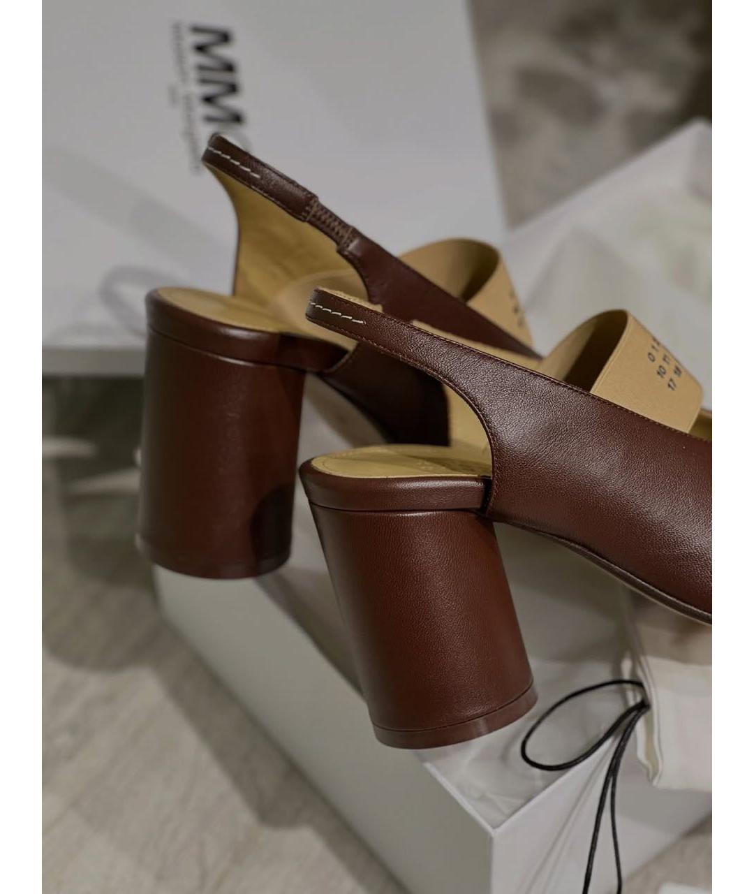 MM6 MAISON MARGIELA Коричневые кожаные босоножки, фото 4