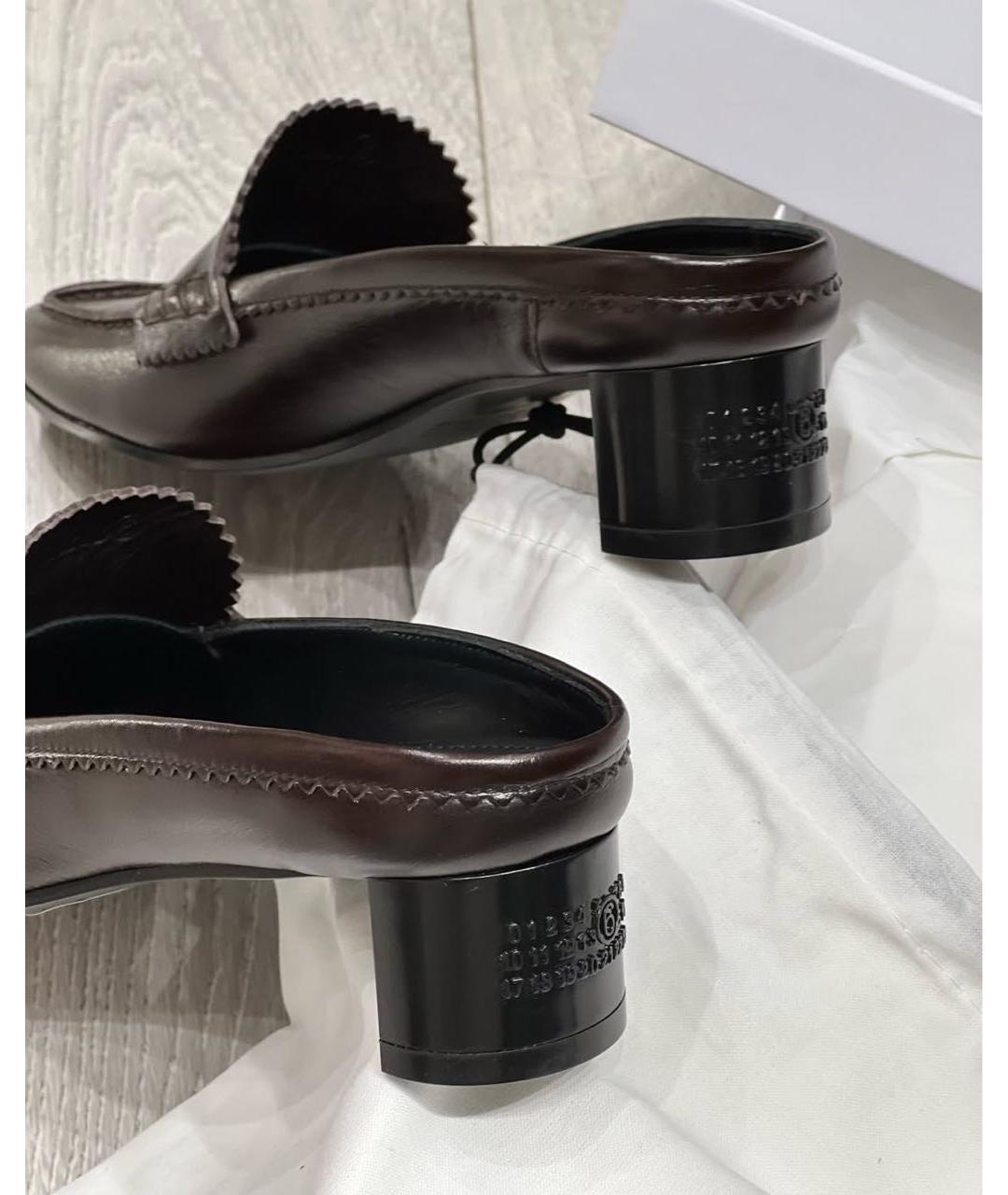 MM6 MAISON MARGIELA Коричневые кожаные мюли, фото 4