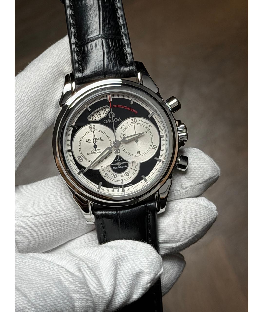 OMEGA Черные часы, фото 2